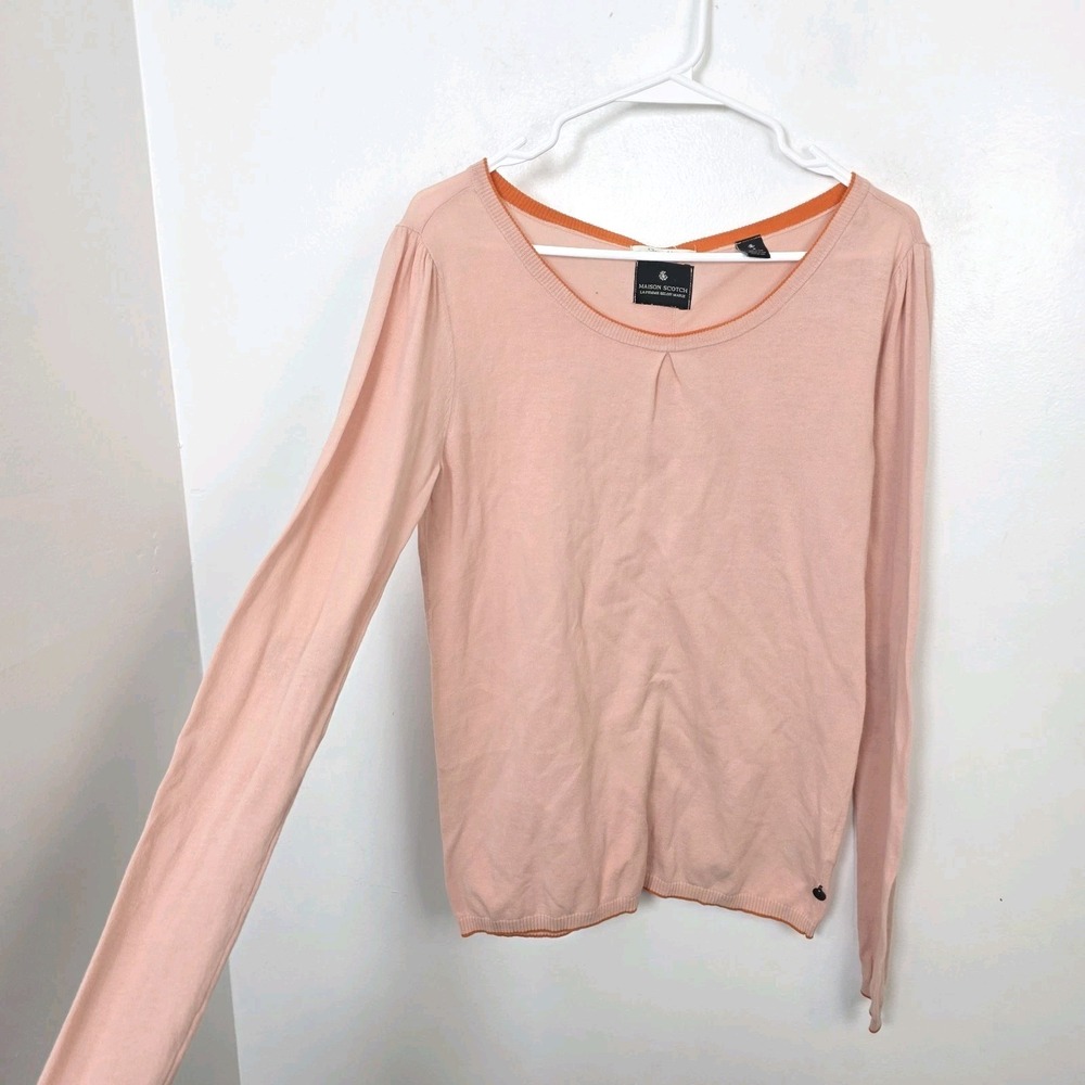 Maison Scotch Light Pink Lightweight Preppy Heart Elbow‎ Patch Sweater Size L
